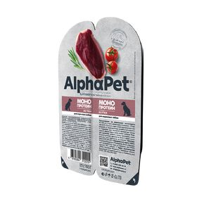 AlphaPet MONOPROTEINE Влажный консервированный полнорационный корм для взрослых собак Утка мясные кусочки в соусе 100г