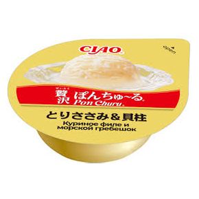 INABA CIAO Pon Churu Суфле-лакомство для кошек филе курицы с морским гребешком 2*35 гр