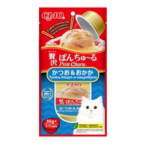 INABA CIAO Pon Churu Суфле-лакомство для кошек тунец Кацуо и Кацуобуси 2*35 гр