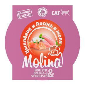 Molina - Молина Ламистер для взрослых кошек. Цыпленок и лосось в желе 75 гр