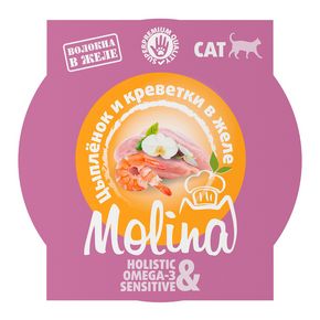 Molina - Молина Ламистер для взрослых кошек. Цыпленок и креветки в желе 75 гр