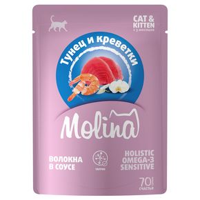 Molina - Молина Пауч для котят и взрослых кошек.Тунец и креветки в соусе, 70 гр