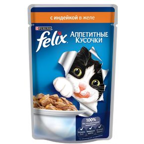 Felix®Аппетитные кусочки с индейкой в желе для взрослых кошек