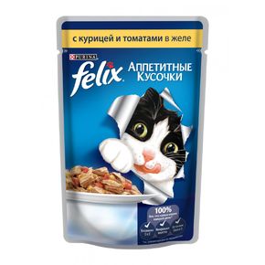 Felix® Аппетитные кусочки с курицей и томатами в желе для взрослых кошек